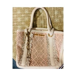 Betsey Johnson Pink & White Laser Cut Lace Handbag